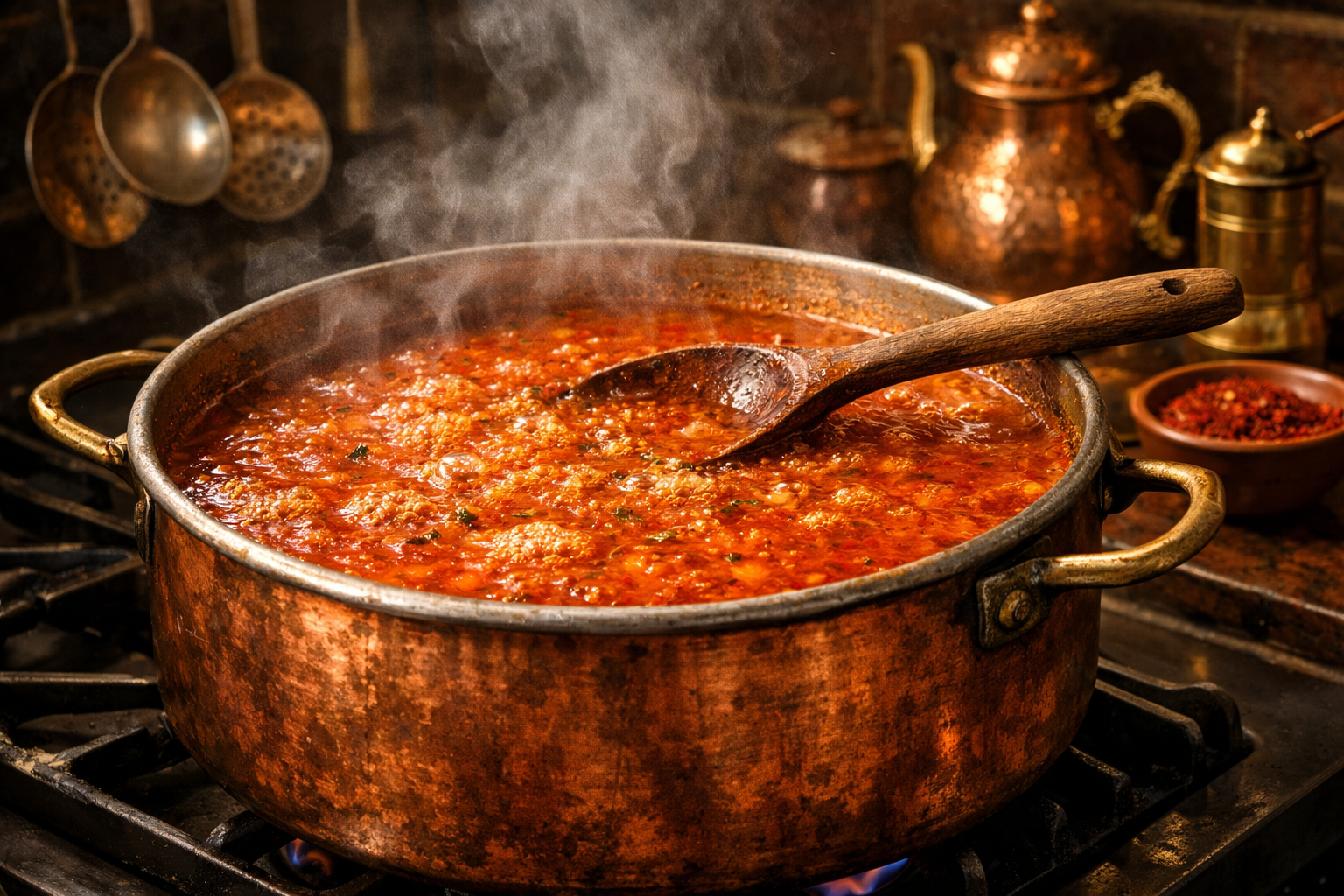 Ezogelin çorbası tencerede kaynama aşamasında