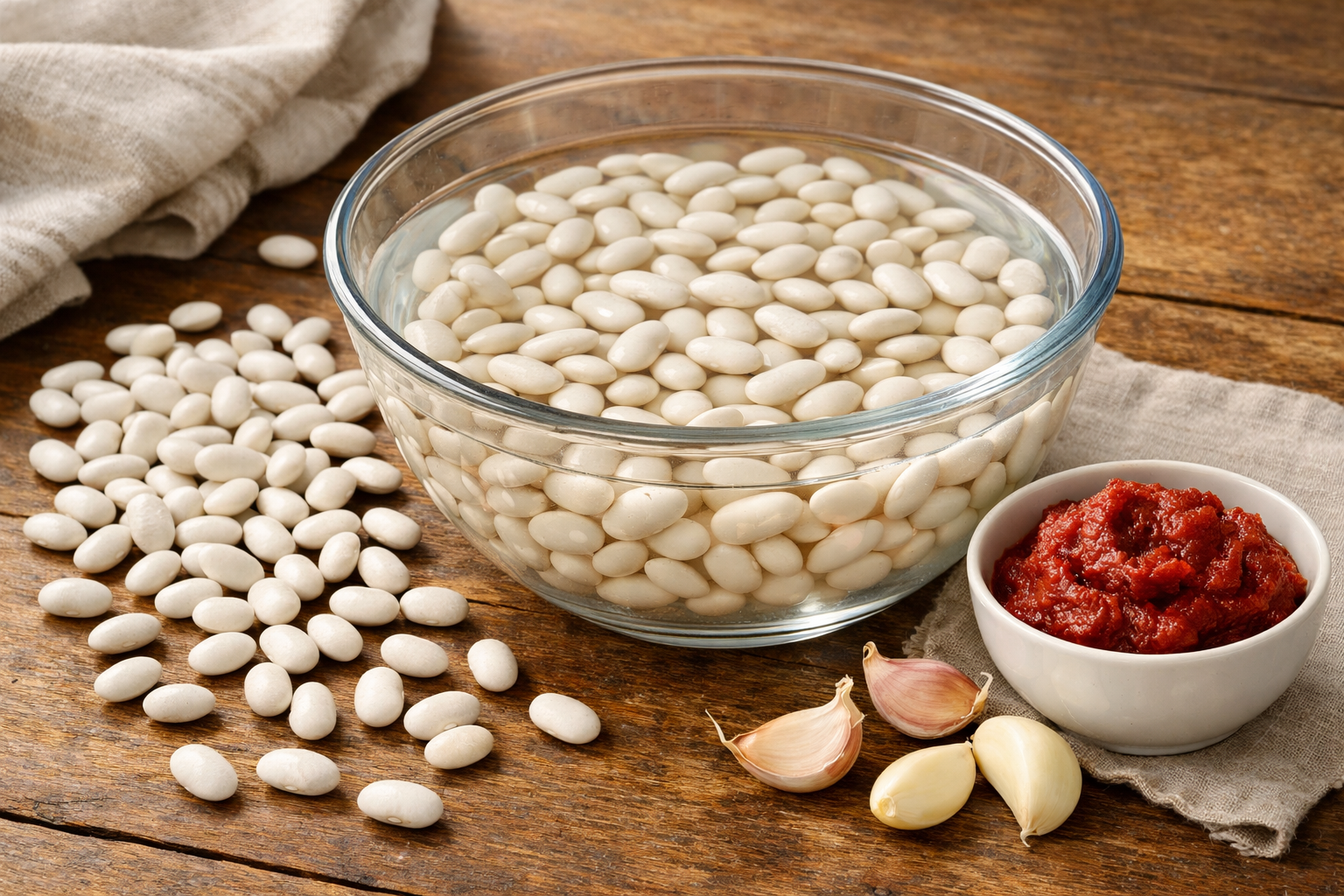 Suda ıslatılmış kuru fasulye taneleri