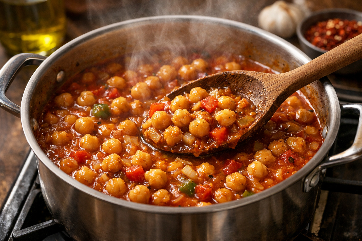 Tencerede pişen nohut yemeği