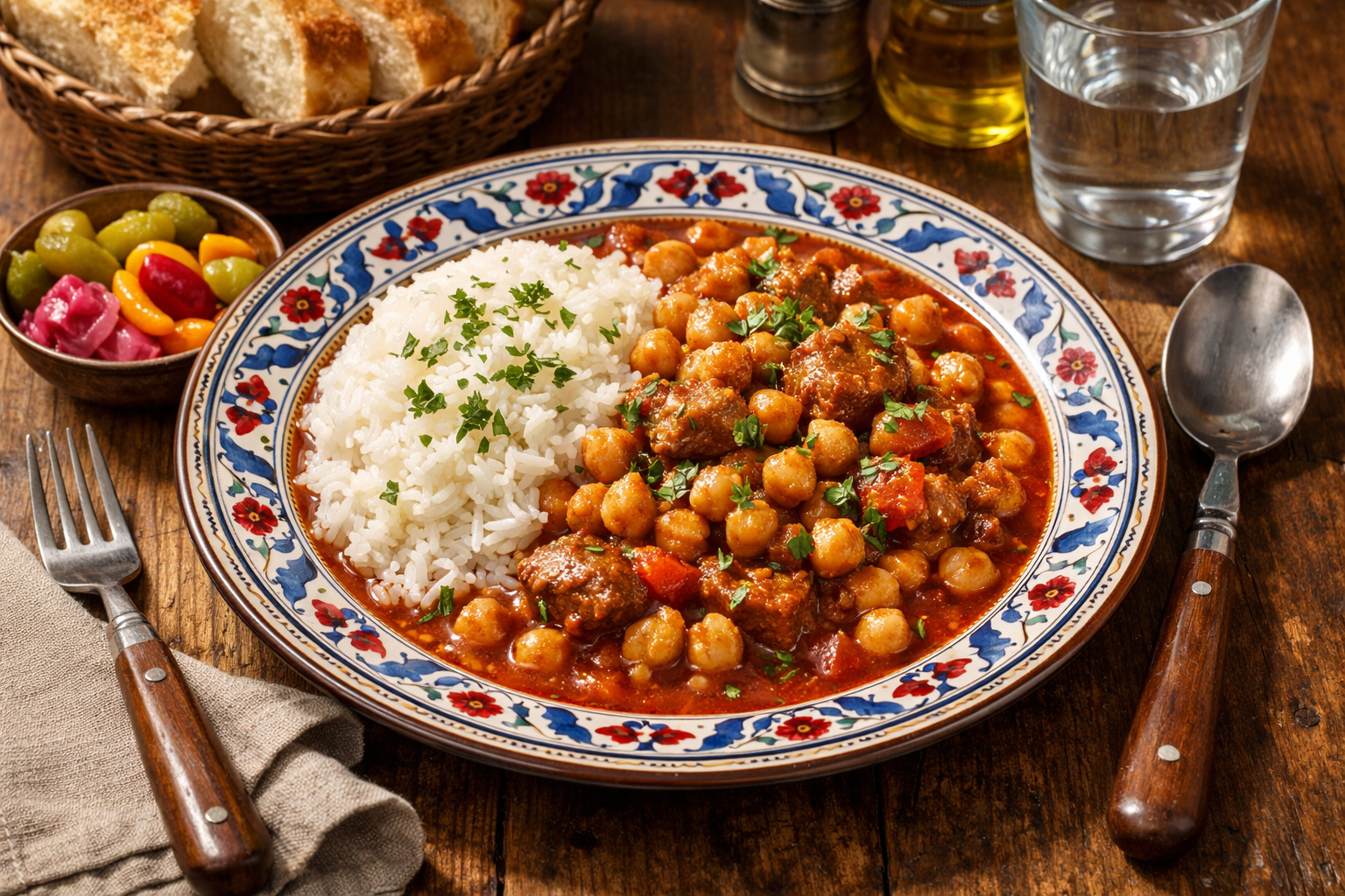 Tabakta servis edilen nohut yemeği