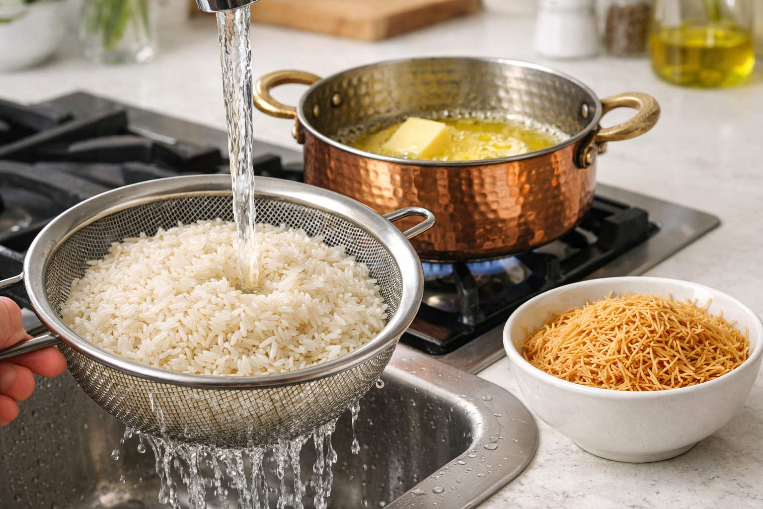 Tencerede hazırlanan pirinç pilavı