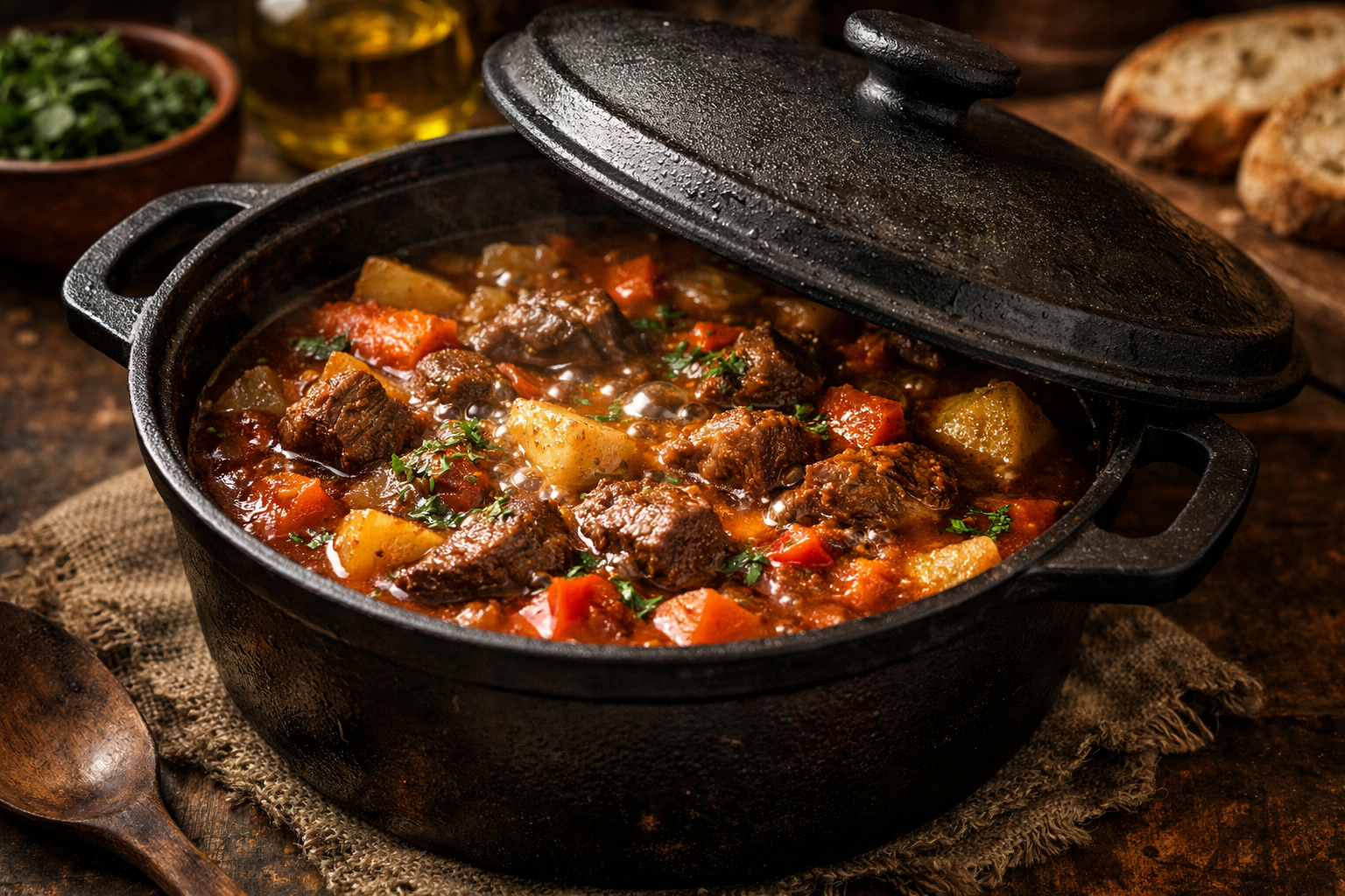 Kısık ateşte yavaş pişen tencere yemeği